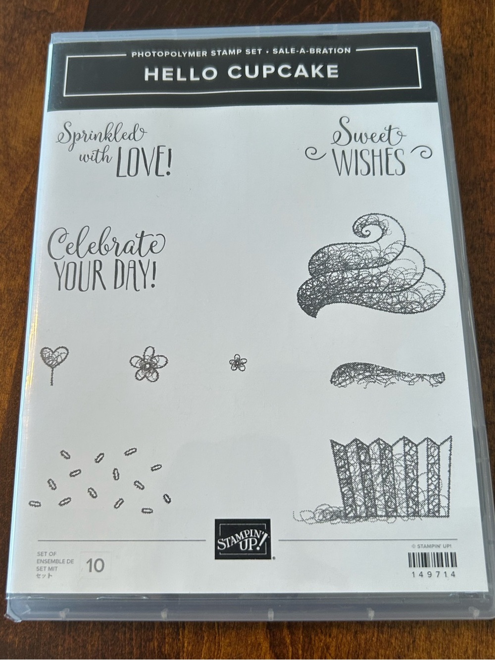 Stampin’ Up Hello Cupcake Retired Sale-A-Bration 10 Pc Photopolymer Stamp Set